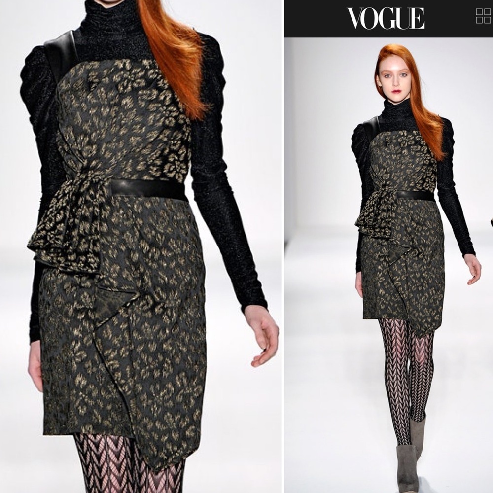 Cynthia Steffe leather and jaquard cocktail dress